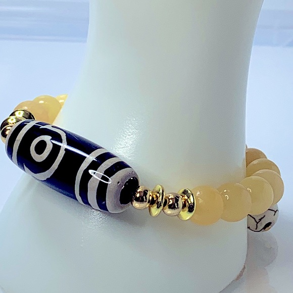 HONEY JADE + AGATE + MAGNESITE NATURAL BRACELET size 7” - Picture 7 of 8